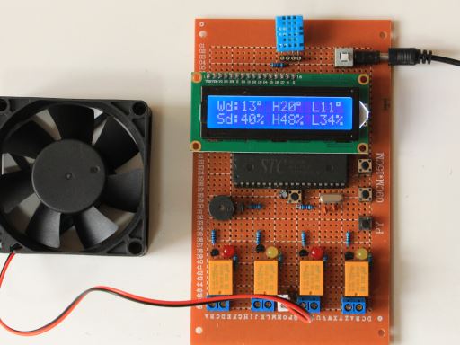 基于51单片机DHT11温湿度4个继电器控制 LCD1602系统设计